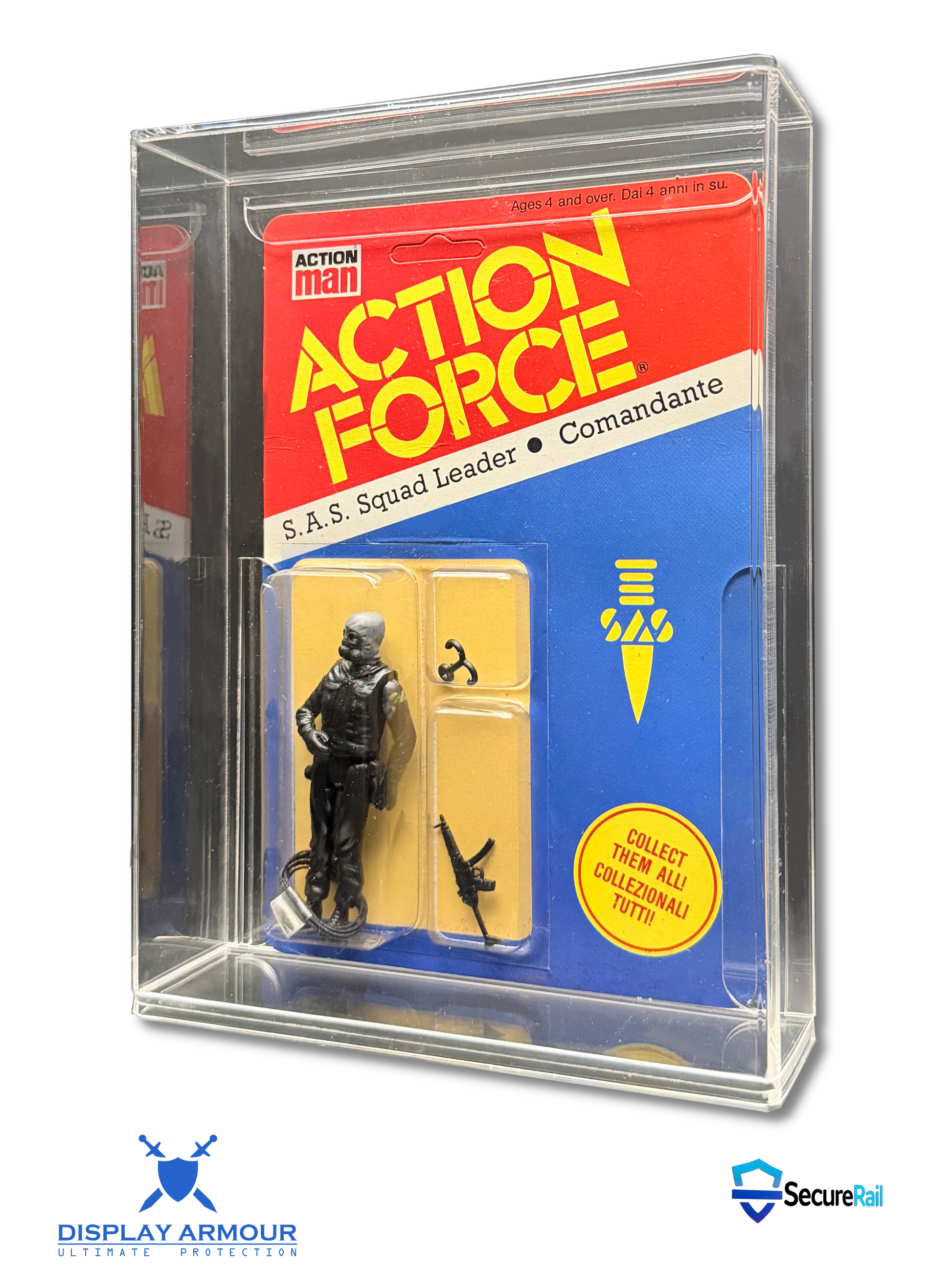 Action Force toy figure packaging with clear display case