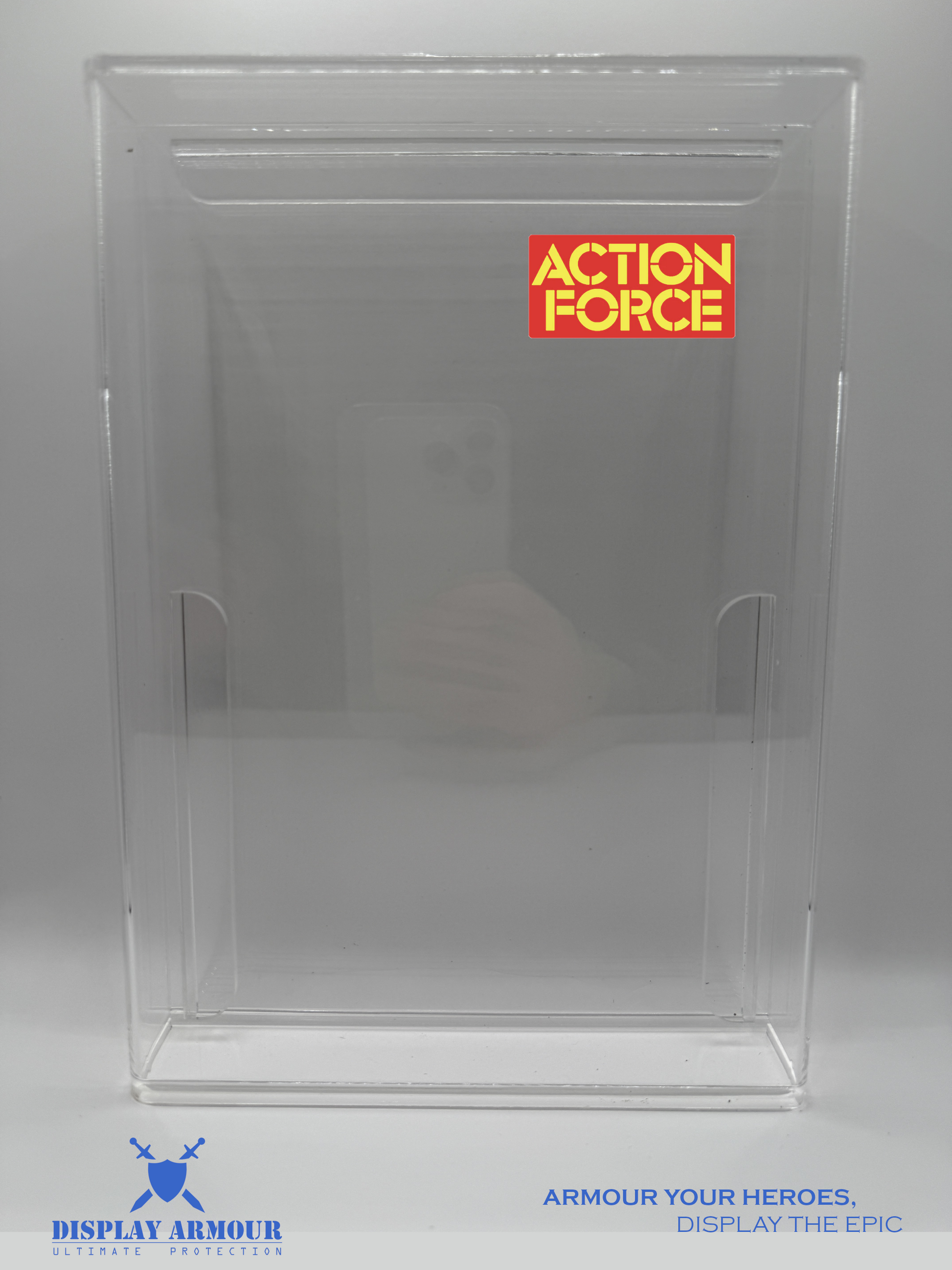 Vintage Palitoy Action Force S.A.S. and Z Force figures in UV acrylic display cases by Display Armour