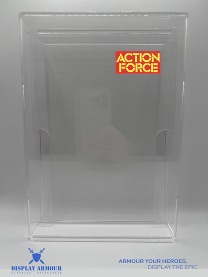 Vintage Palitoy Action Force S.A.S. and Z Force figures in UV acrylic display cases by Display Armour