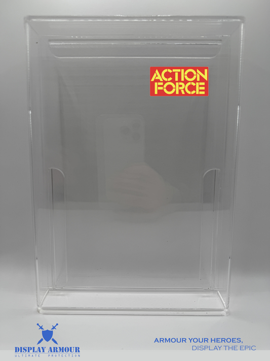 Vintage Palitoy Action Force S.A.S. and Z Force figures in UV acrylic display cases by Display Armour