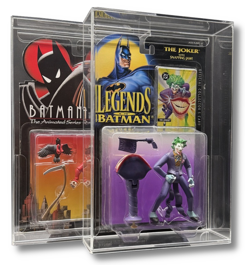 Batman: The Animated Series and Legends of Batman MOC figures protected in Display Armour UV-protected acrylic display cases.