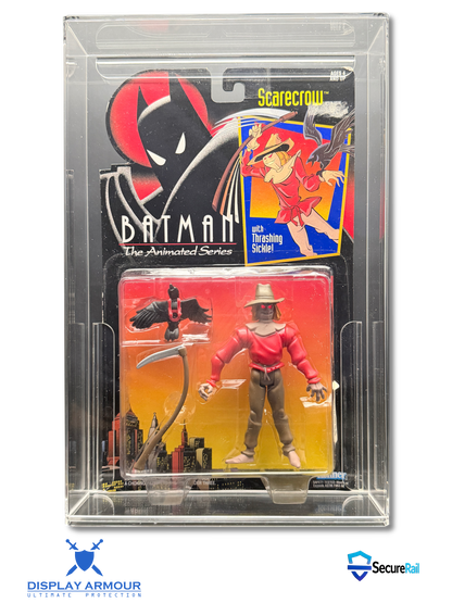 Batman mint on card figure front view in acrylic display case.
