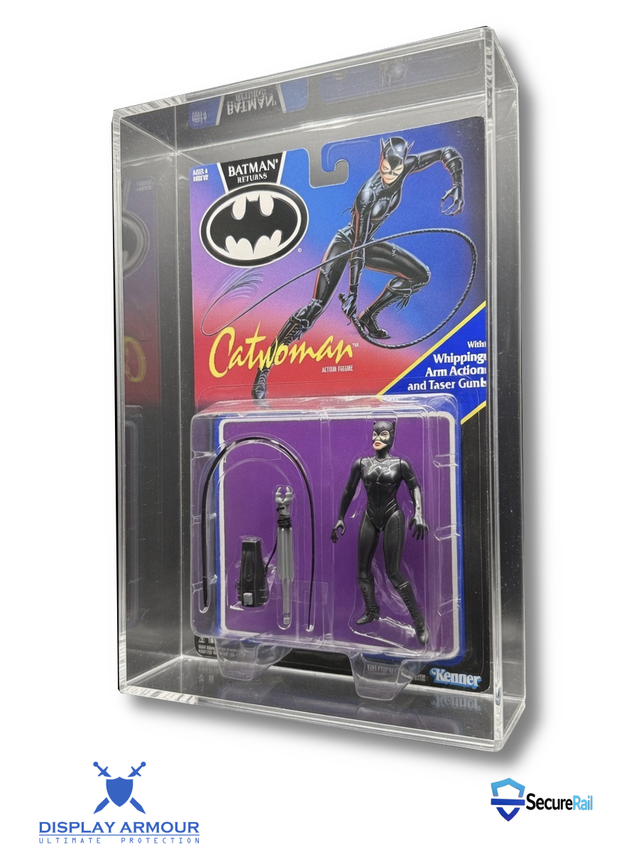 Display Armour UV-protected acrylic display case for Batman Returns Kenner carded action figures.