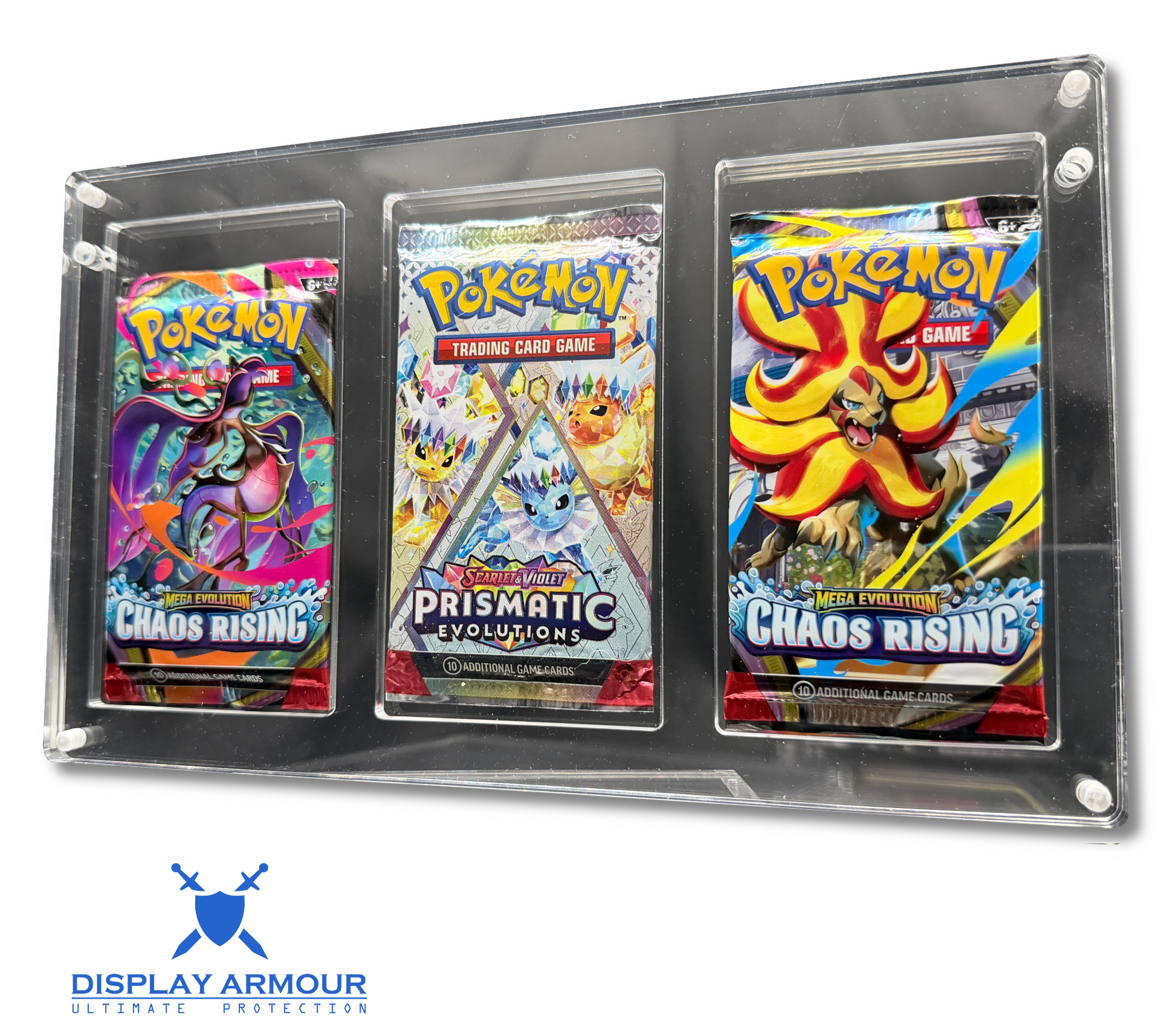 Pokémon 3 slot booster pack acrylic display case front angle view