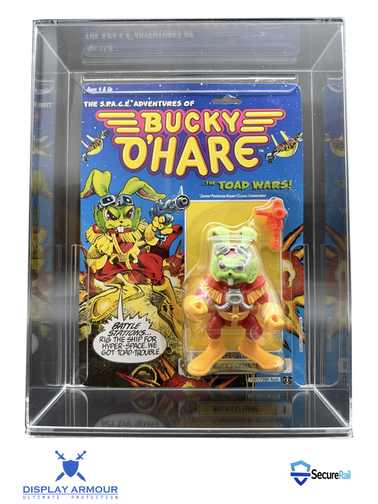 Action figure packaging of Bucky O'Hare in a clear display case with colorful artwork.
