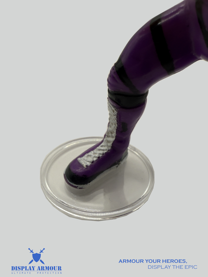 Action figure standing securely on Display Armour acrylic stand with peg support