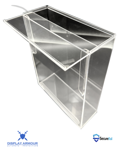 Clear acrylic display case with a white background