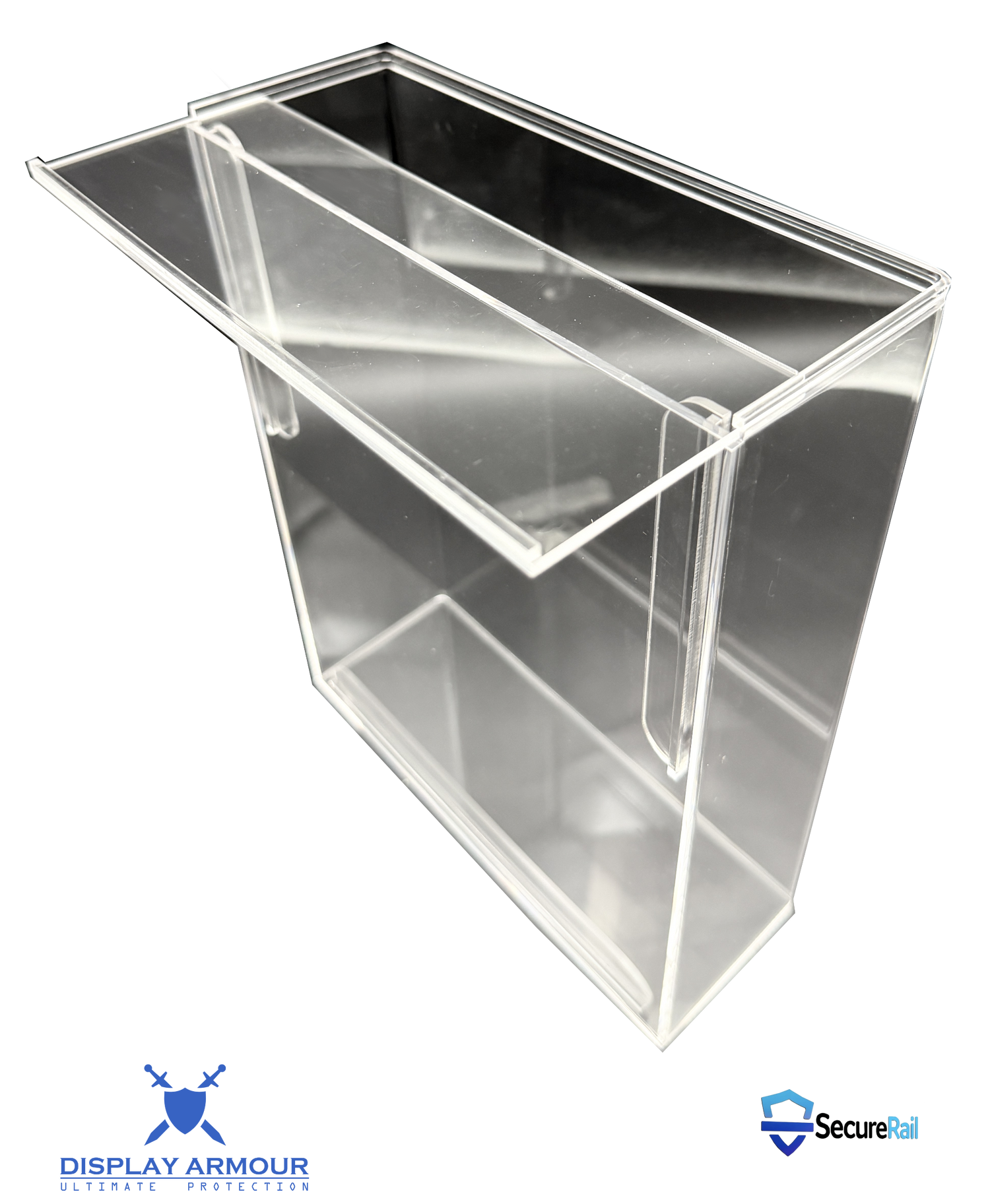 Rear GlideLock™ slide access panel on a Display Armour Masters of the Universe acrylic display case.