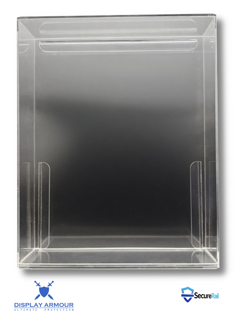 Empty acrylic display case front view