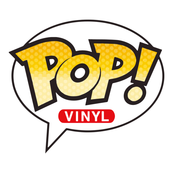 Comic-style 'POP! VINYL' logo with yellow text and red accent on a white background
