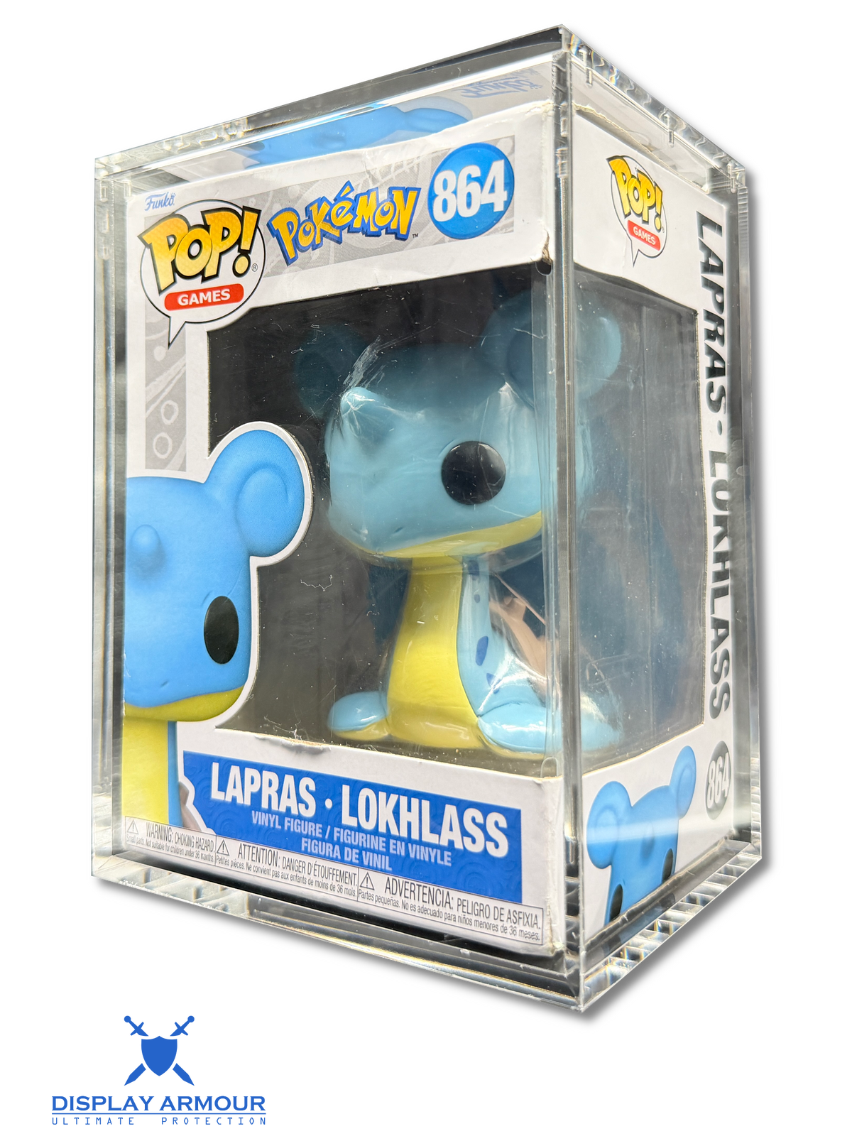 Funko Pop acrylic display case front angle view with boxed collectible