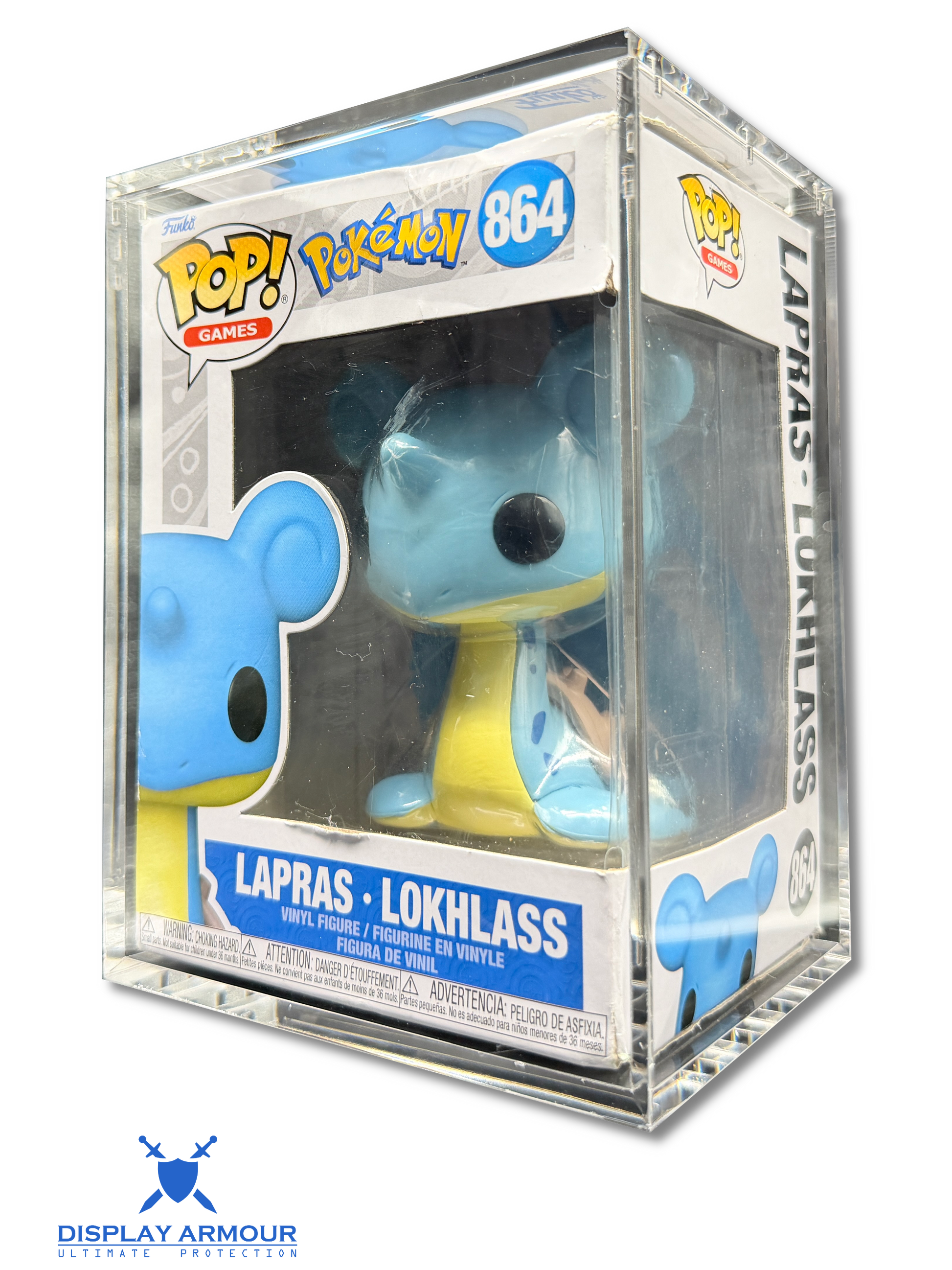Funko Pop acrylic display case front angle view with boxed collectible