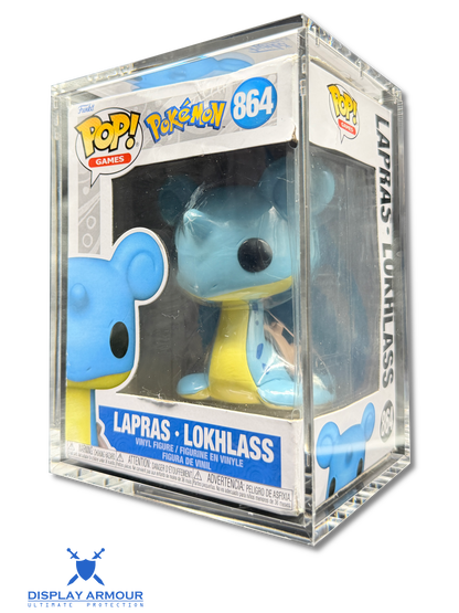 Funko Pop acrylic display case front angle view with boxed collectible