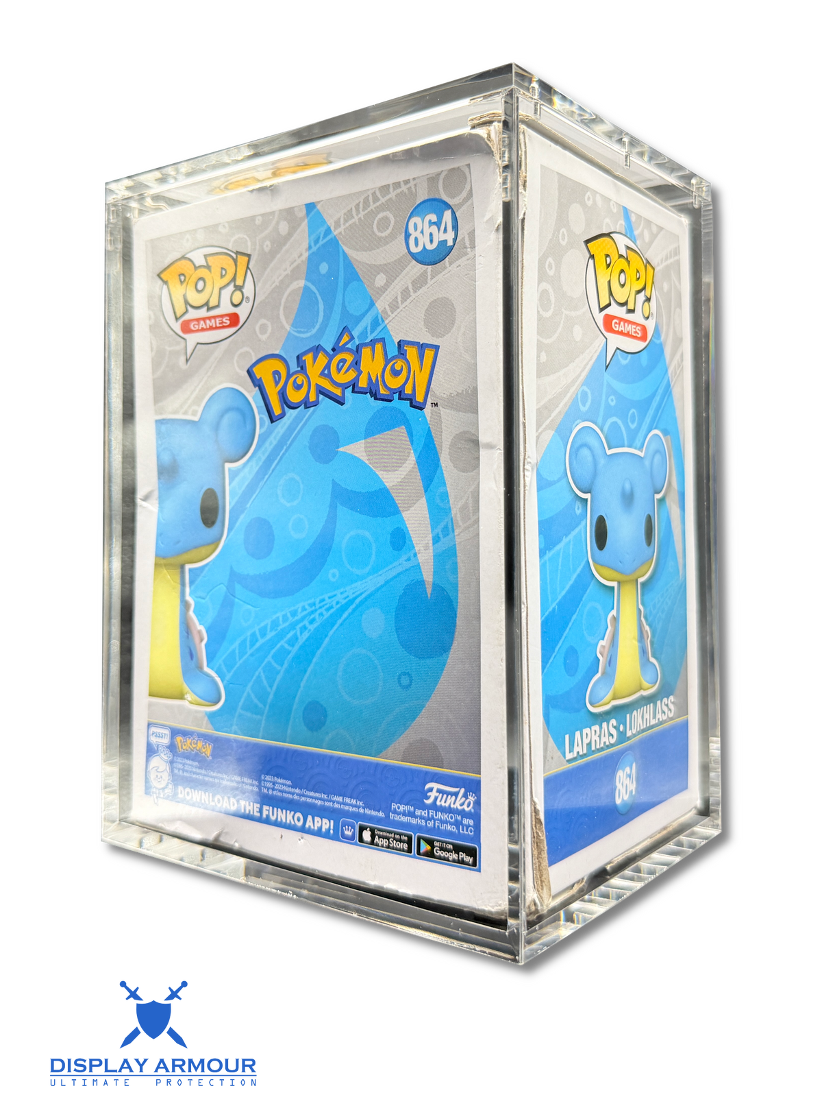 Funko Pop acrylic display case rear angle view with boxed collectible