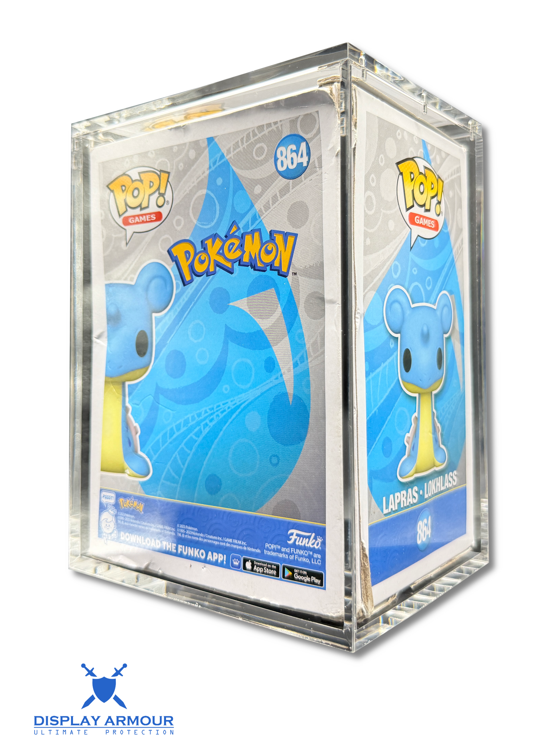Funko Pop acrylic display case rear angle view with boxed collectible