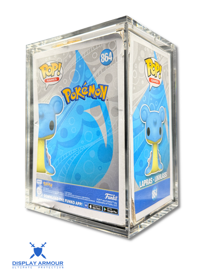 Funko Pop acrylic display case rear angle view with boxed collectible