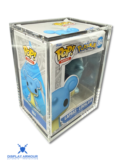 Funko Pop acrylic display case top angle view with boxed collectible
