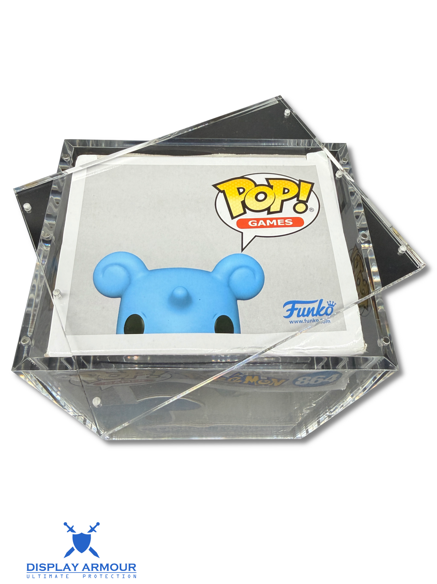 Funko Pop acrylic display case top view with boxed collectible