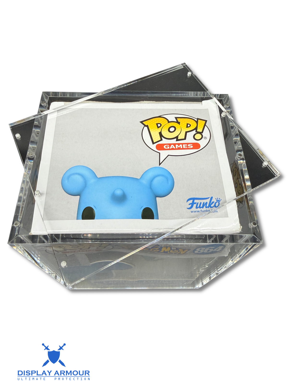 Funko Pop acrylic display case top view with boxed collectible