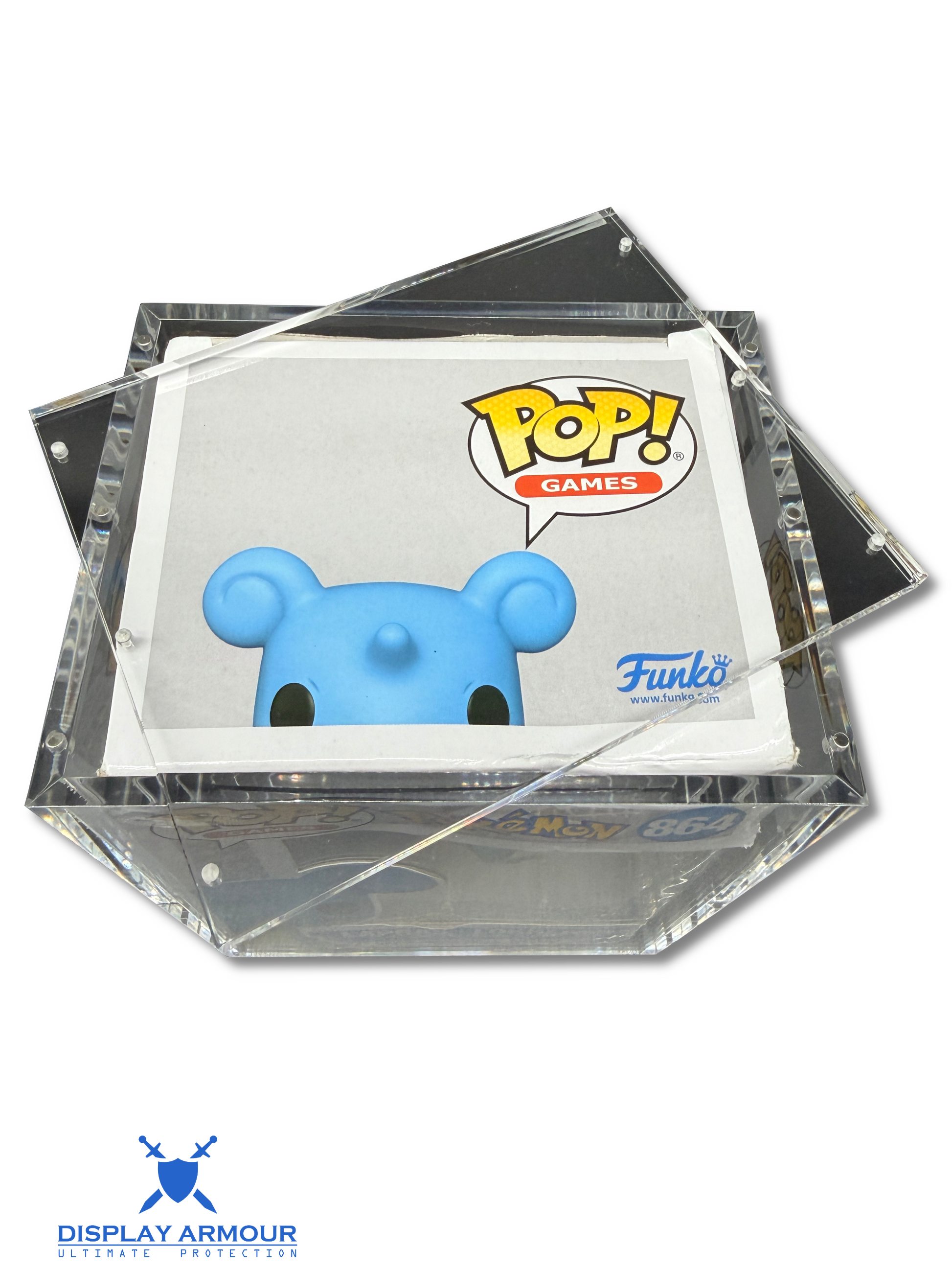 Funko Pop acrylic display case top view with boxed collectible