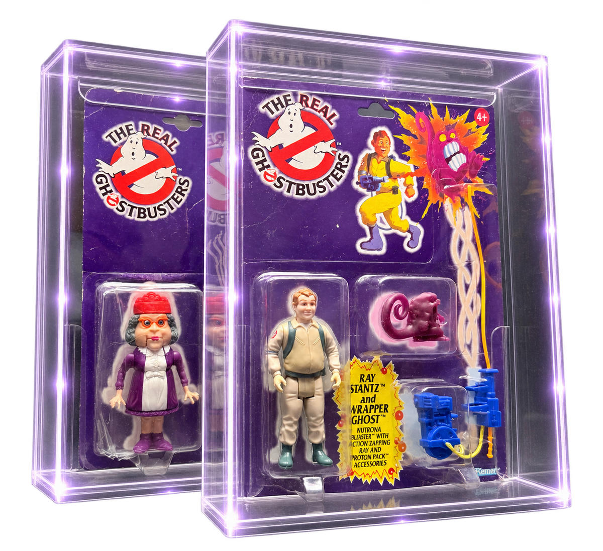 Display Armour cases protecting The Real Ghostbusters carded figures