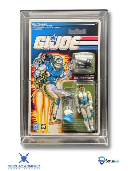 GI Joe vintage mint on card figure front view in acrylic display case.