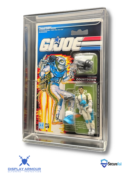 GI Joe vintage mint on card figure side angle in acrylic display case.