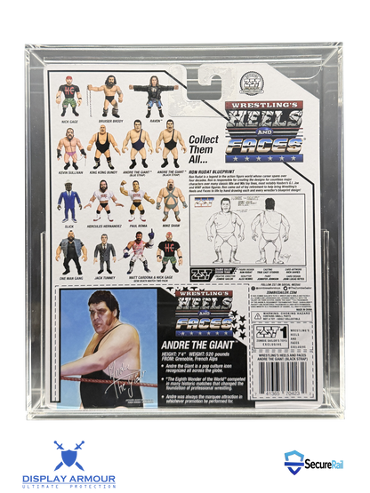 Heels & Faces Zombie Sailor Toys wrestling figure rear cardback in acrylic display case.