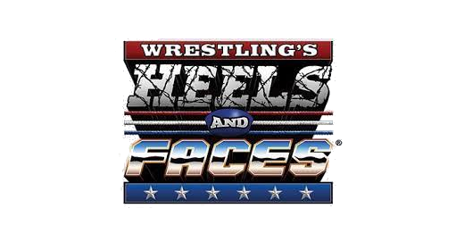 Logo for 'Wrestling's Heels and Faces' with a red, white, and blue color scheme.
