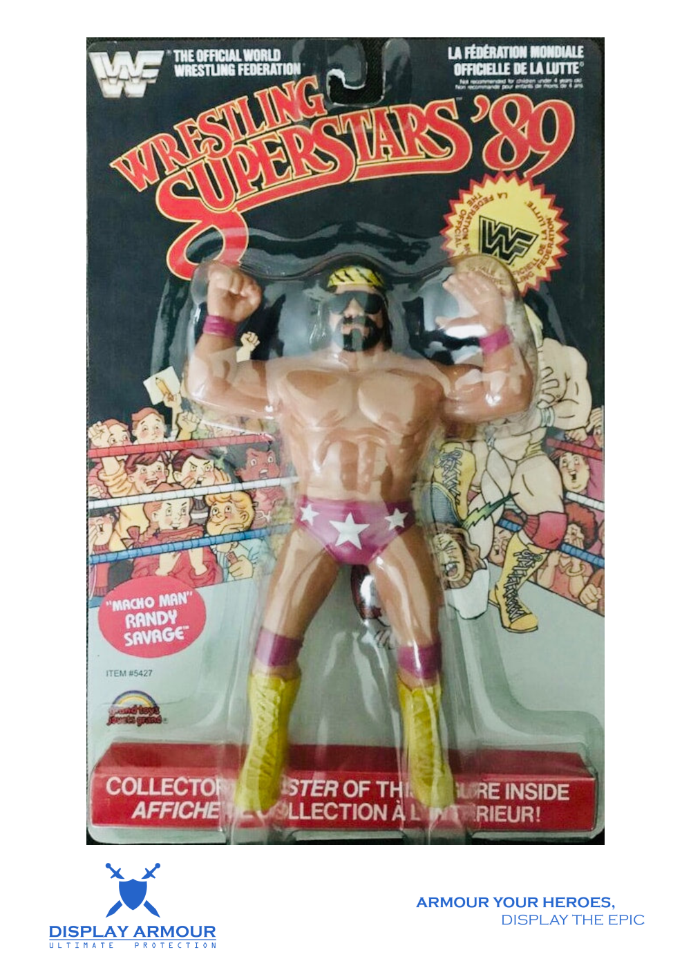 LJN WWF Macho Man Randy Savage (black card) protected in a Display Armour acrylic display case
