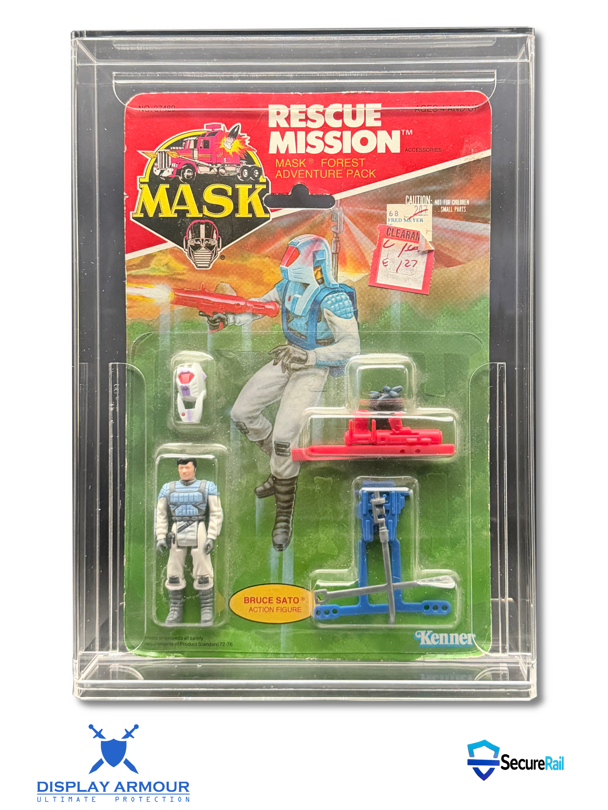 M.A.S.K. mint on card figure front view in acrylic display case.