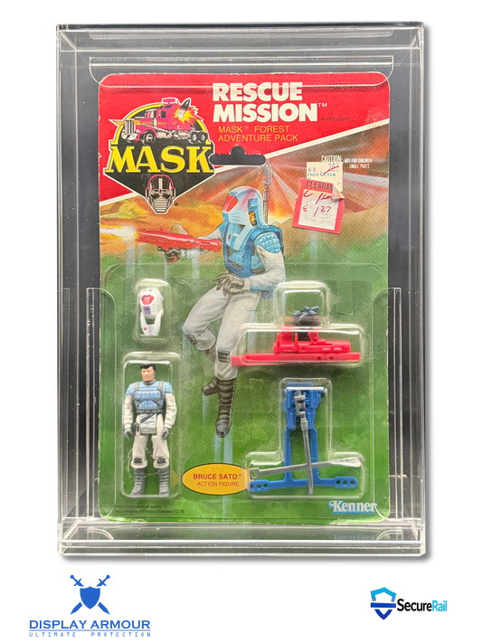 M.A.S.K. mint on card figure front view in acrylic display case.