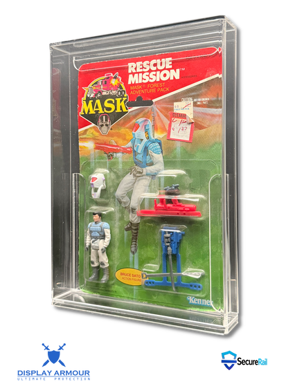 Toy figure set in a 'Rescue Mission' packaging with 'MASK' branding.