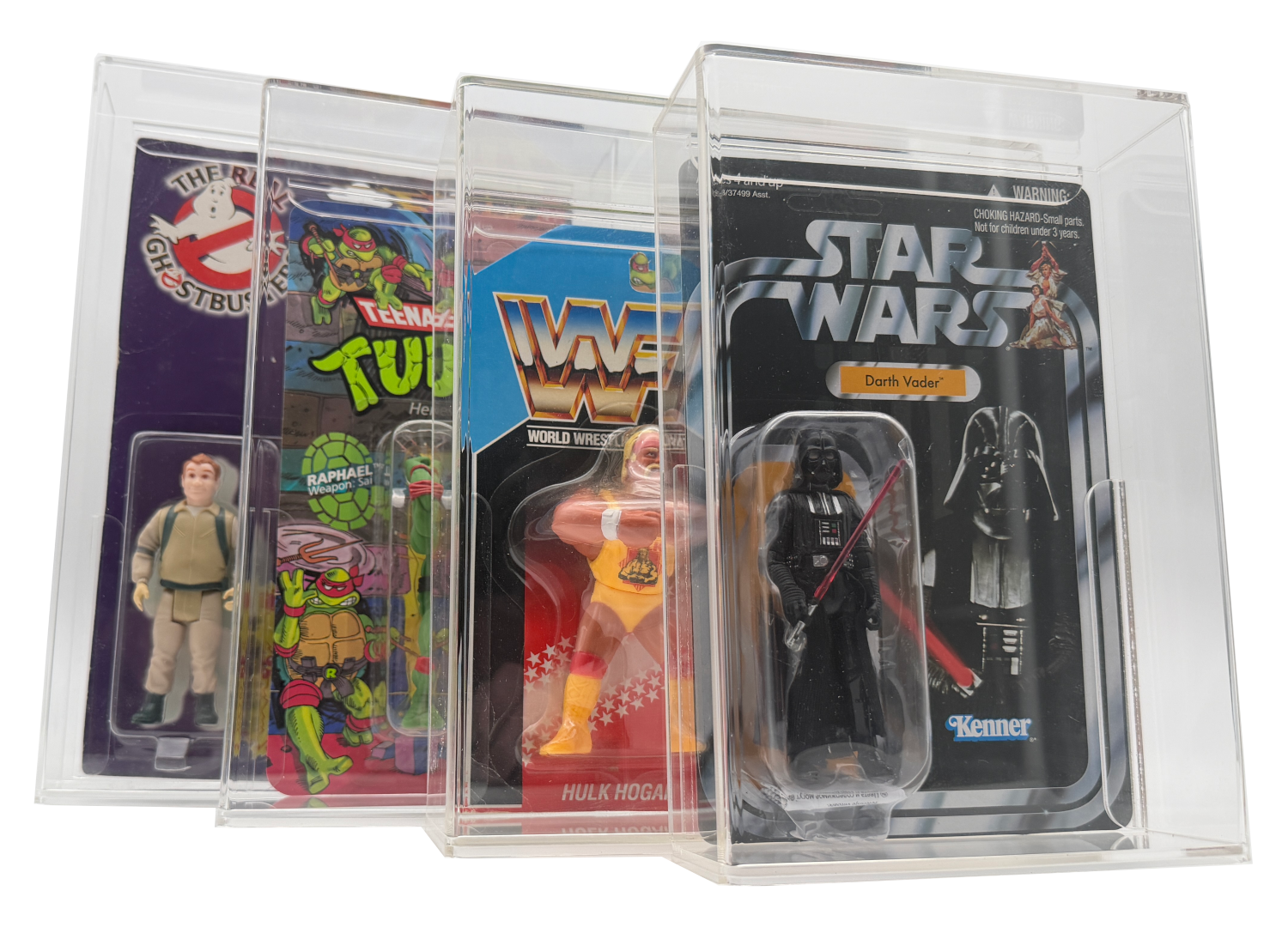Acrylic display cases for wrestling, TMNT, Ghostbusters and Star Wars action figures by Display Armour