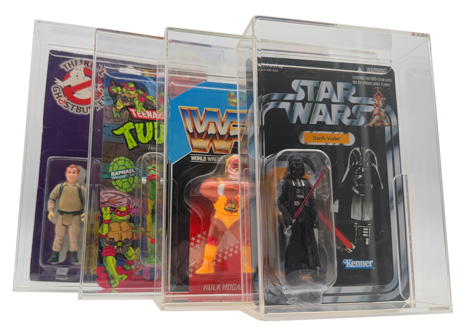 Acrylic display cases for wrestling, TMNT, Ghostbusters and Star Wars action figures by Display Armour