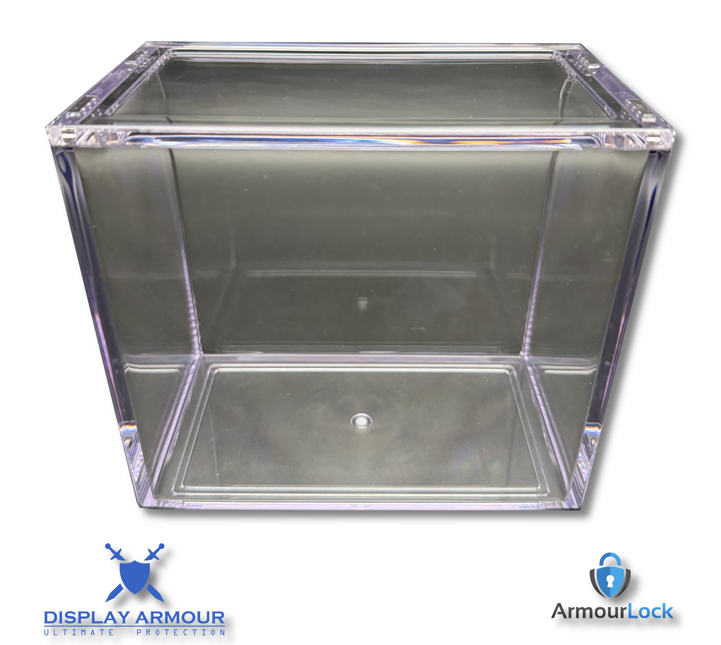 Pokémon booster box acrylic display case empty front view with clear protective panels.