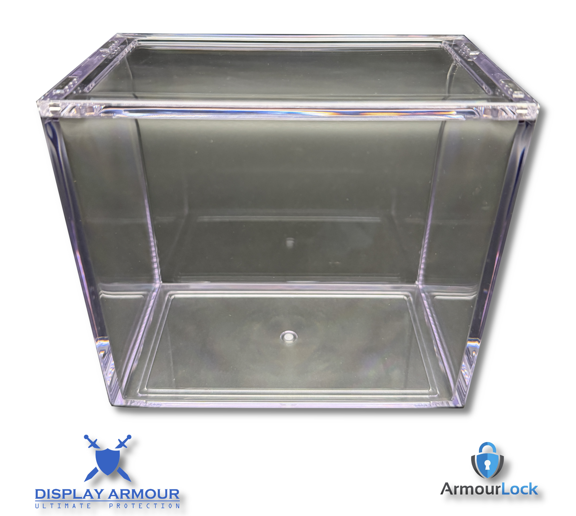 Pokémon booster box acrylic display case empty front view with clear protective panels.