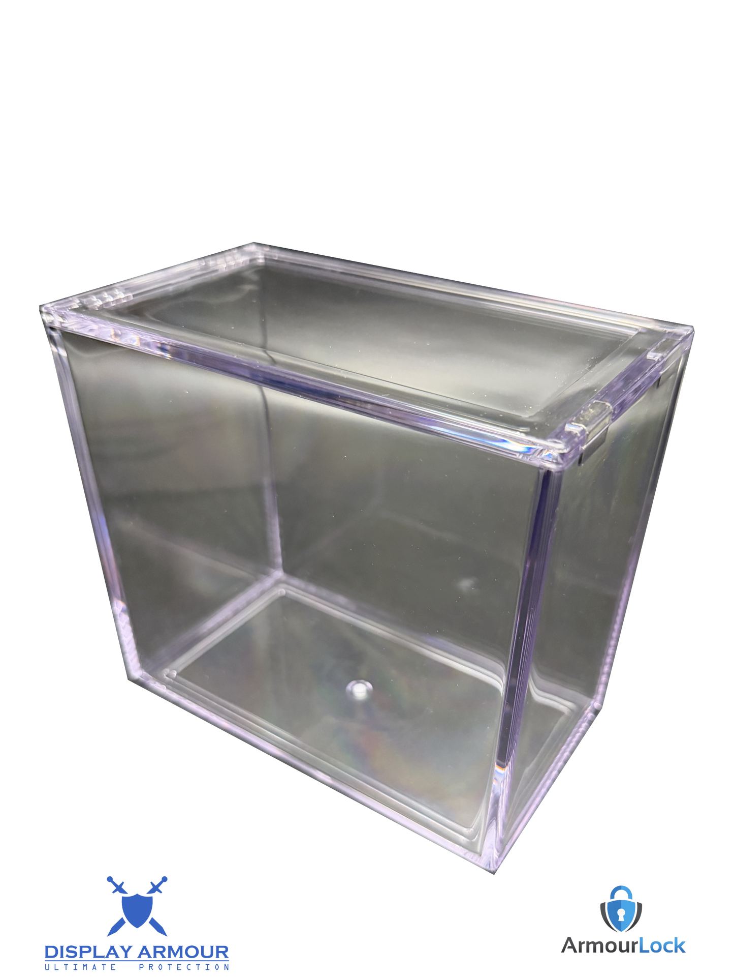 Pokémon booster box acrylic display case empty side angle view with hinged lid.