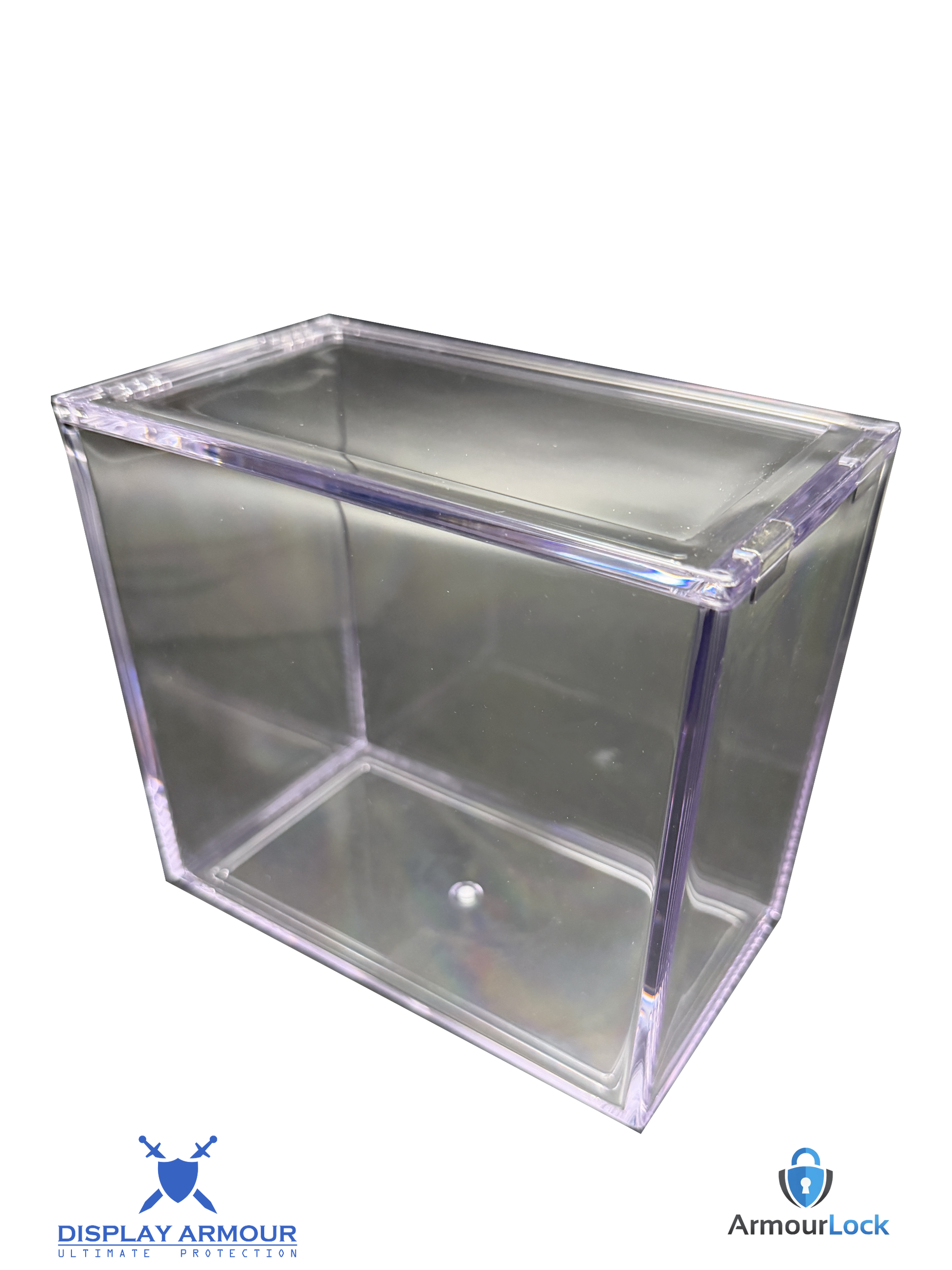Pokémon booster box acrylic display case empty side angle view with hinged lid.