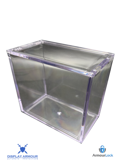 Pokémon booster box acrylic display case empty side angle view with hinged lid.