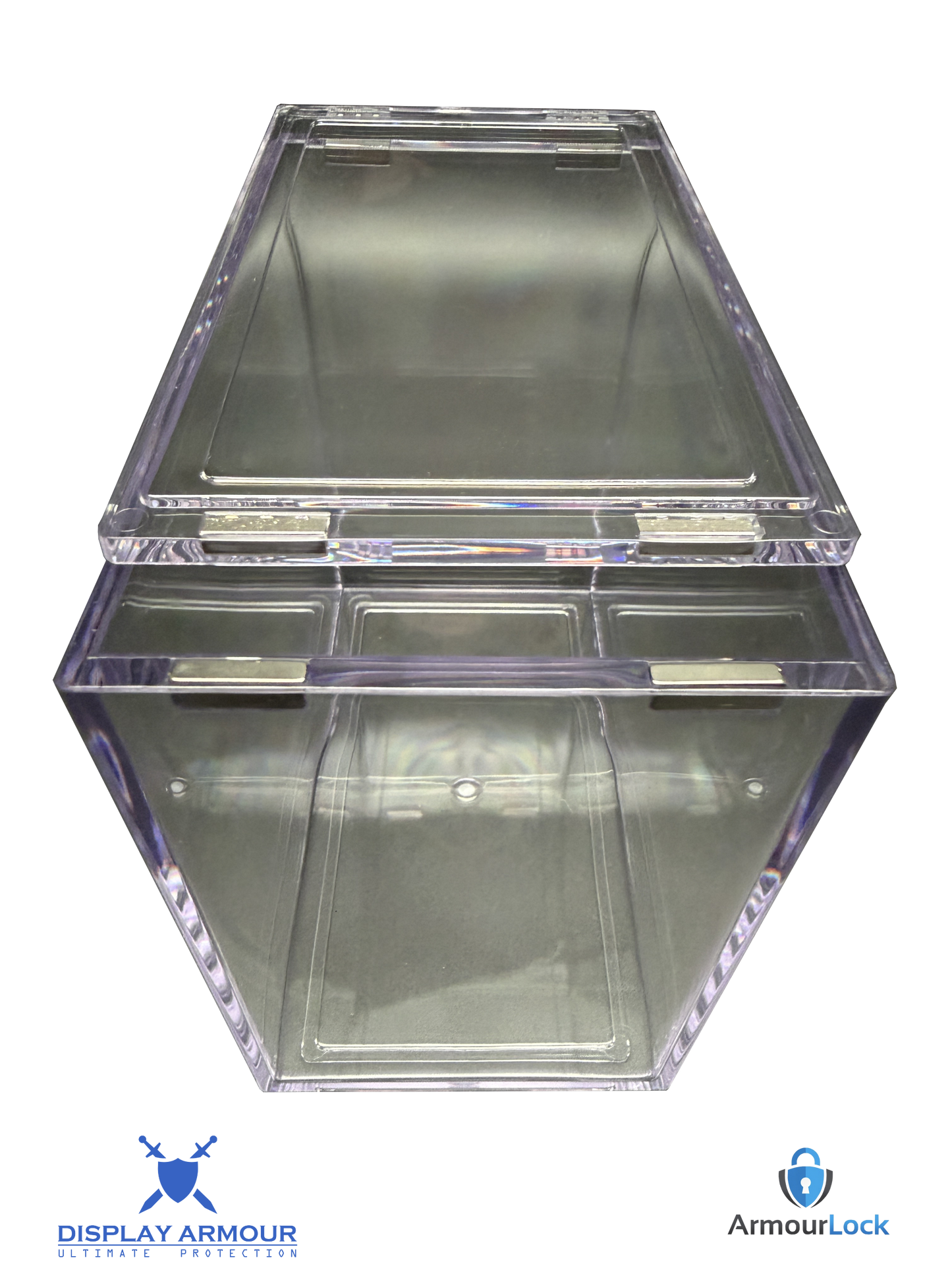 Pokémon booster box acrylic display case empty with lid open top view.