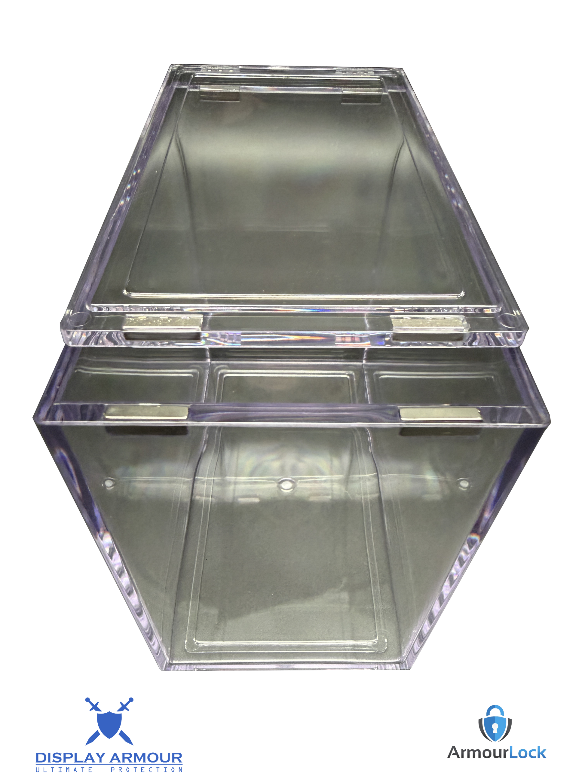 Pokémon booster box acrylic display case empty with lid open top view.
