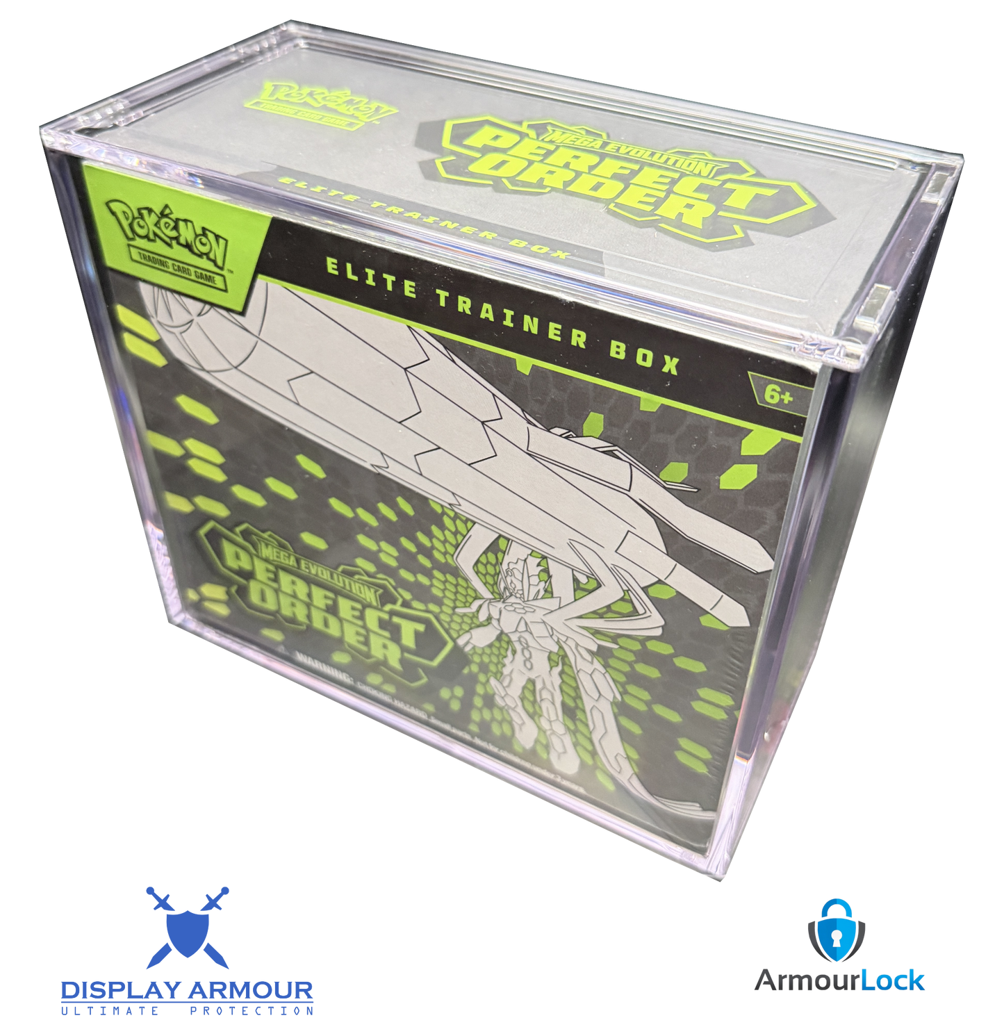 Pokémon booster box acrylic display case top side angle view.