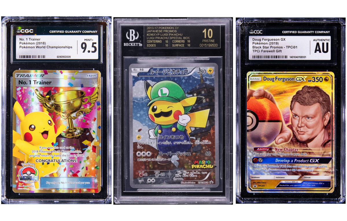 Pokémon cards protected in clear acrylic display cases