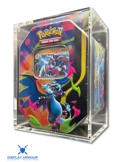 Pokémon collector tin acrylic display case front angle view