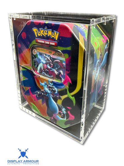 Pokémon collector tin acrylic display case front right angle view