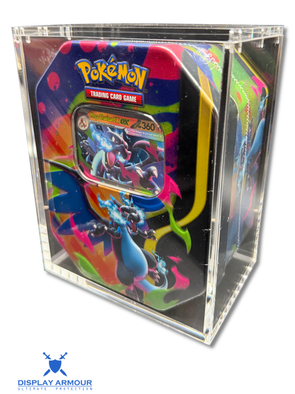 Pokémon collector tin acrylic display case front left angle view