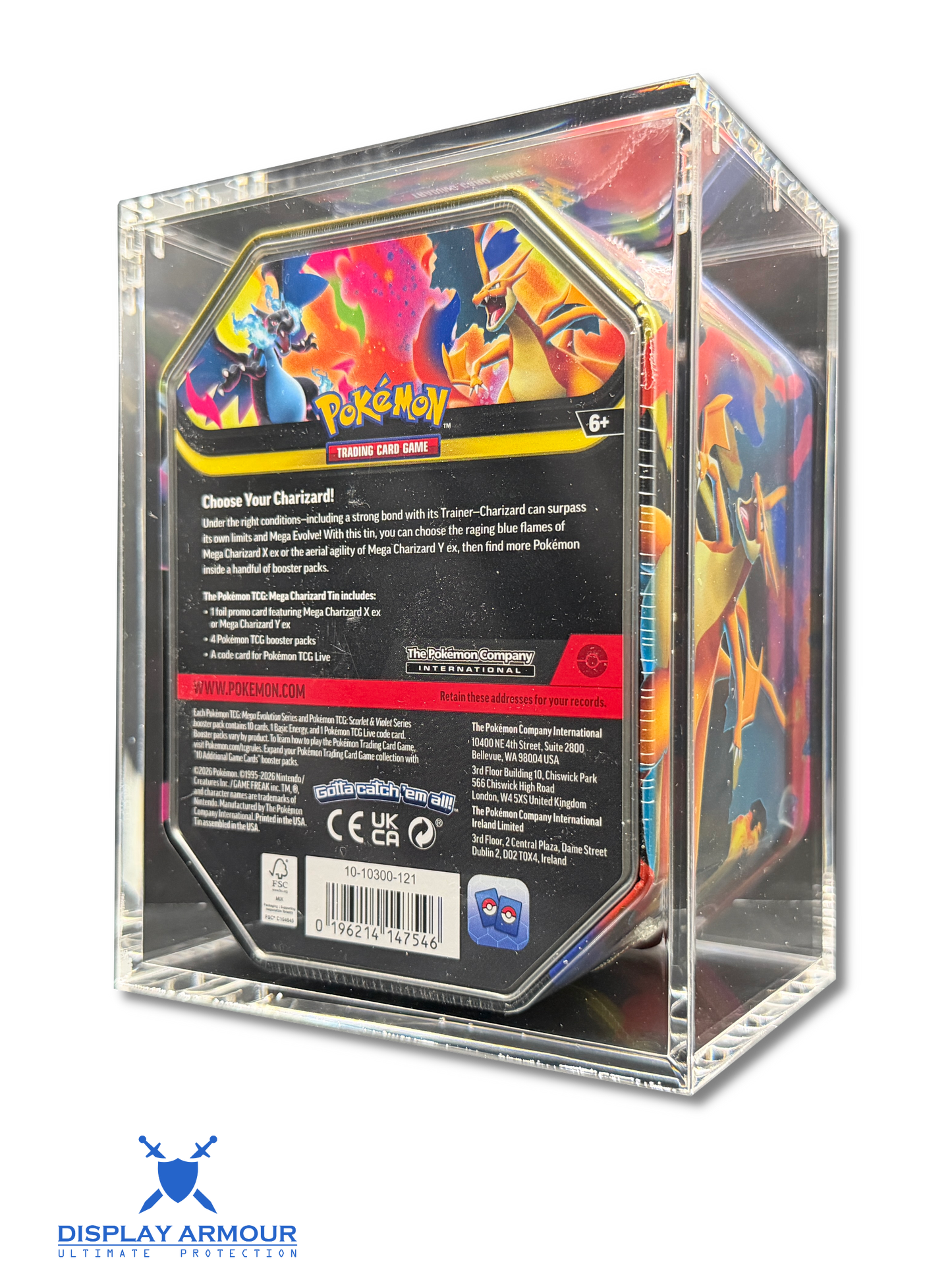 Pokémon collector tin acrylic display case rear angle view