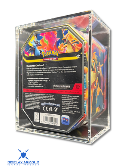 Pokémon collector tin acrylic display case rear angle view