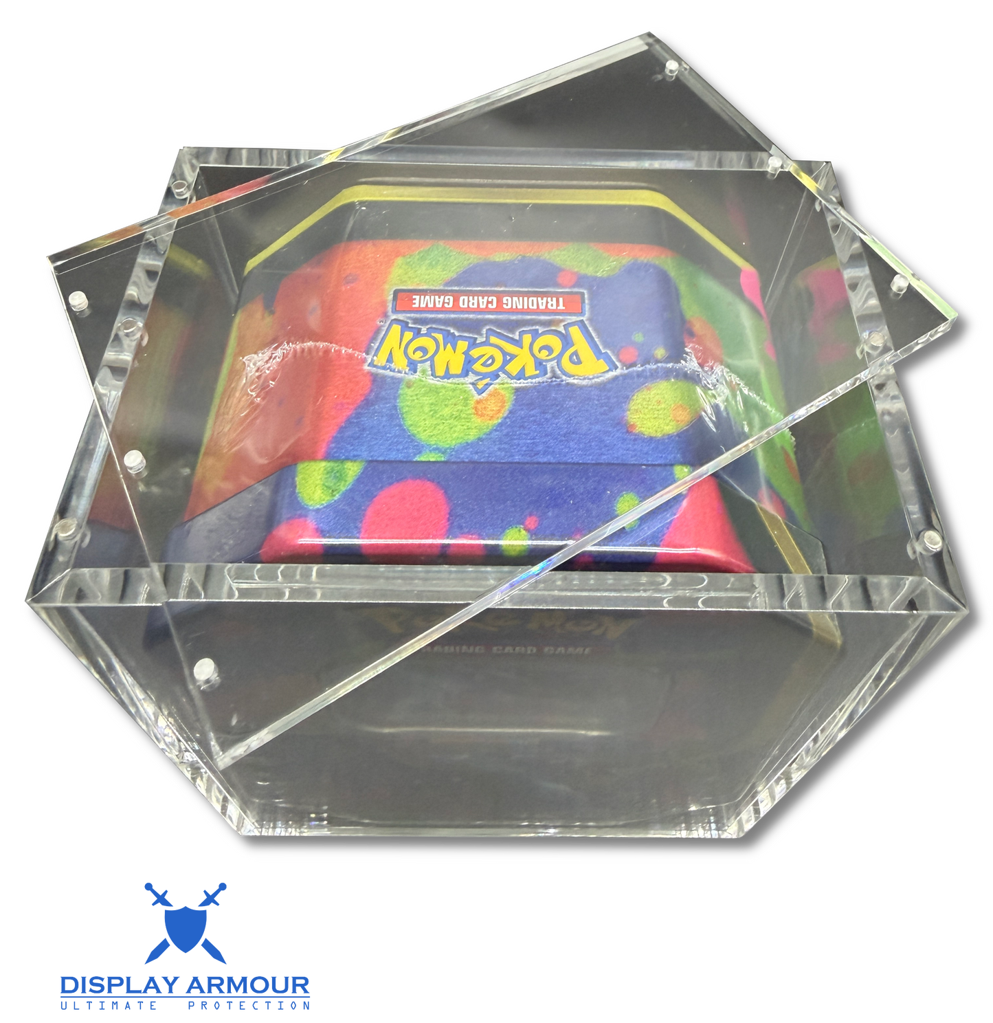 Pokémon collector tin acrylic display case lid open view